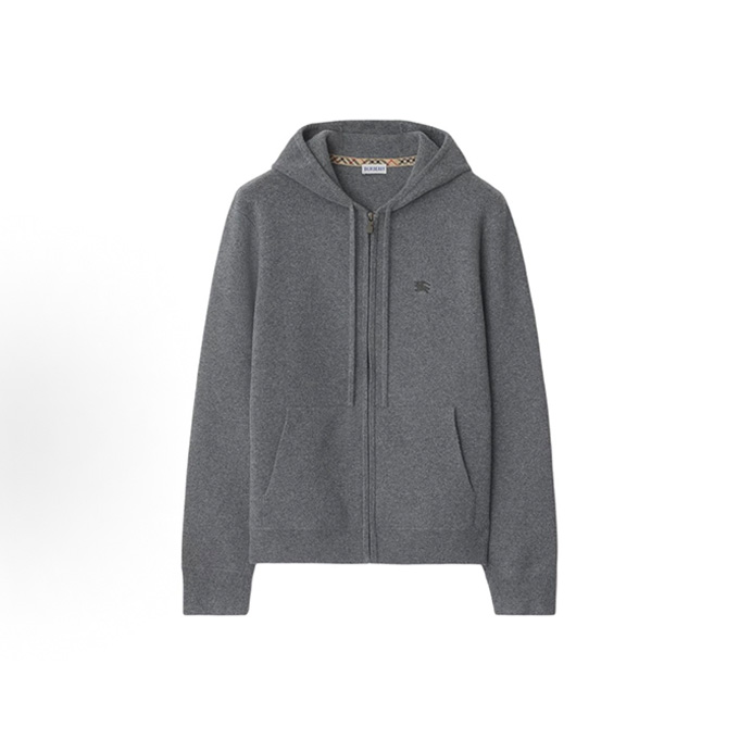 burberry solid colour full zip hooded jacket